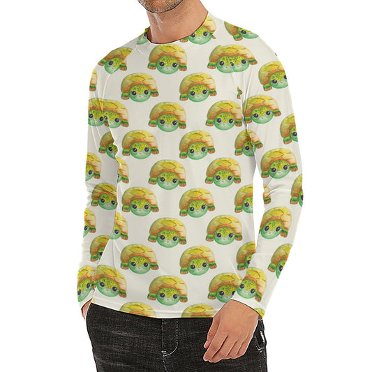 Watercolor Turtle Pattern Print Men's Long Sleeve Rash Guard