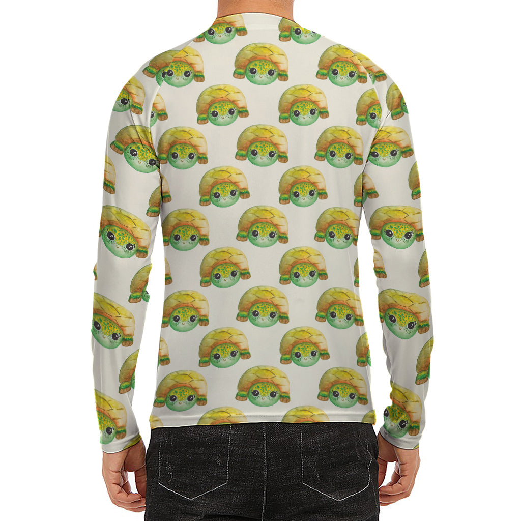 Watercolor Turtle Pattern Print Men's Long Sleeve Rash Guard