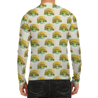 Watercolor Turtle Pattern Print Men's Long Sleeve Rash Guard