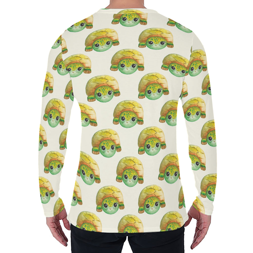 Watercolor Turtle Pattern Print Men's Long Sleeve T-Shirt