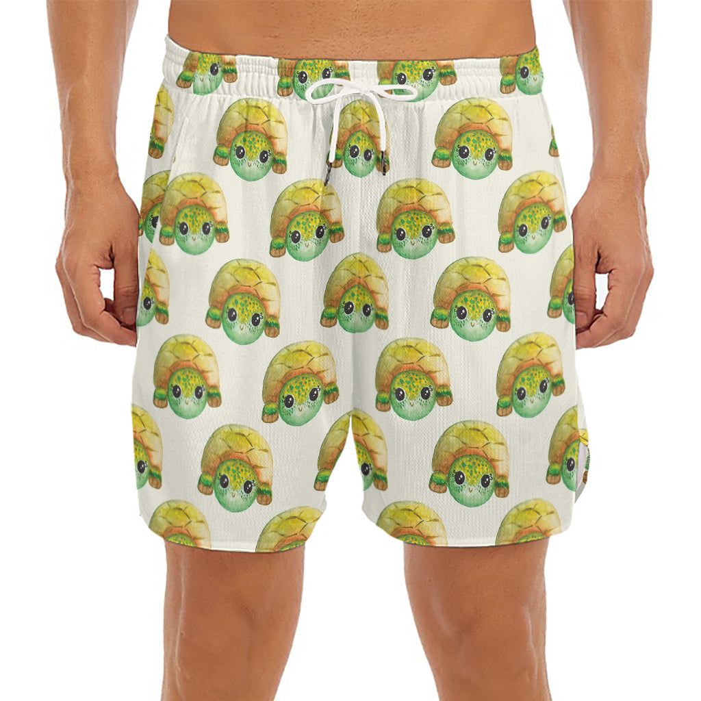 Watercolor Turtle Pattern Print Men's Split Running Shorts
