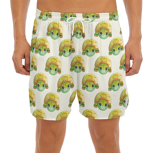 Watercolor Turtle Pattern Print Men's Split Running Shorts