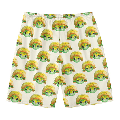 Watercolor Turtle Pattern Print Men's Swim Trunks