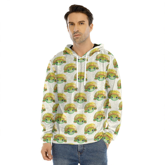 Watercolor Turtle Pattern Print Men's Velvet Pullover Hoodie