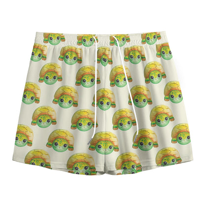Watercolor Turtle Pattern Print Mesh Shorts