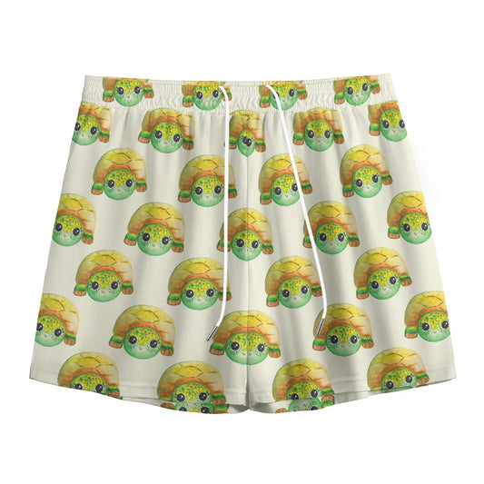Watercolor Turtle Pattern Print Mesh Shorts