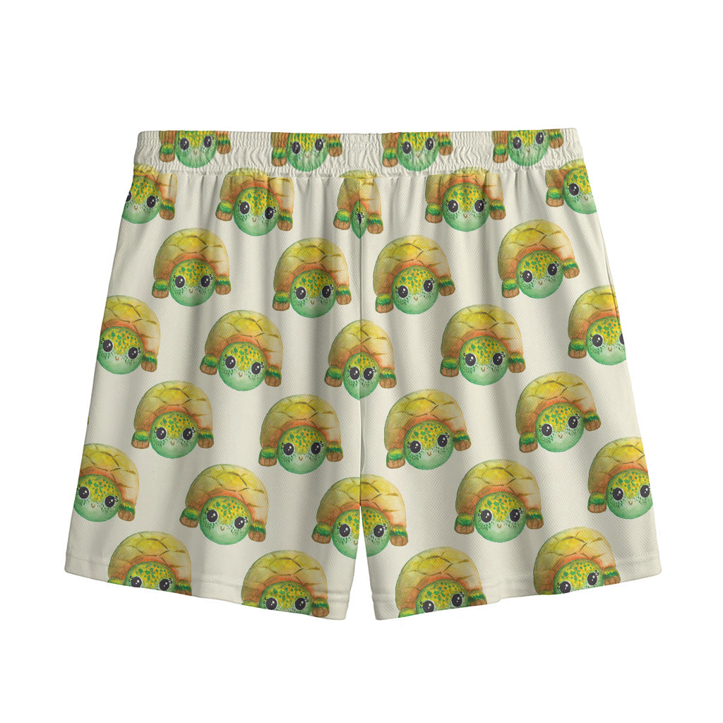 Watercolor Turtle Pattern Print Mesh Shorts