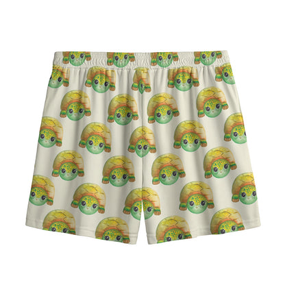 Watercolor Turtle Pattern Print Mesh Shorts