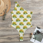Watercolor Turtle Pattern Print One Shoulder Bodysuit