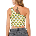 Watercolor Turtle Pattern Print One Shoulder Crop Top