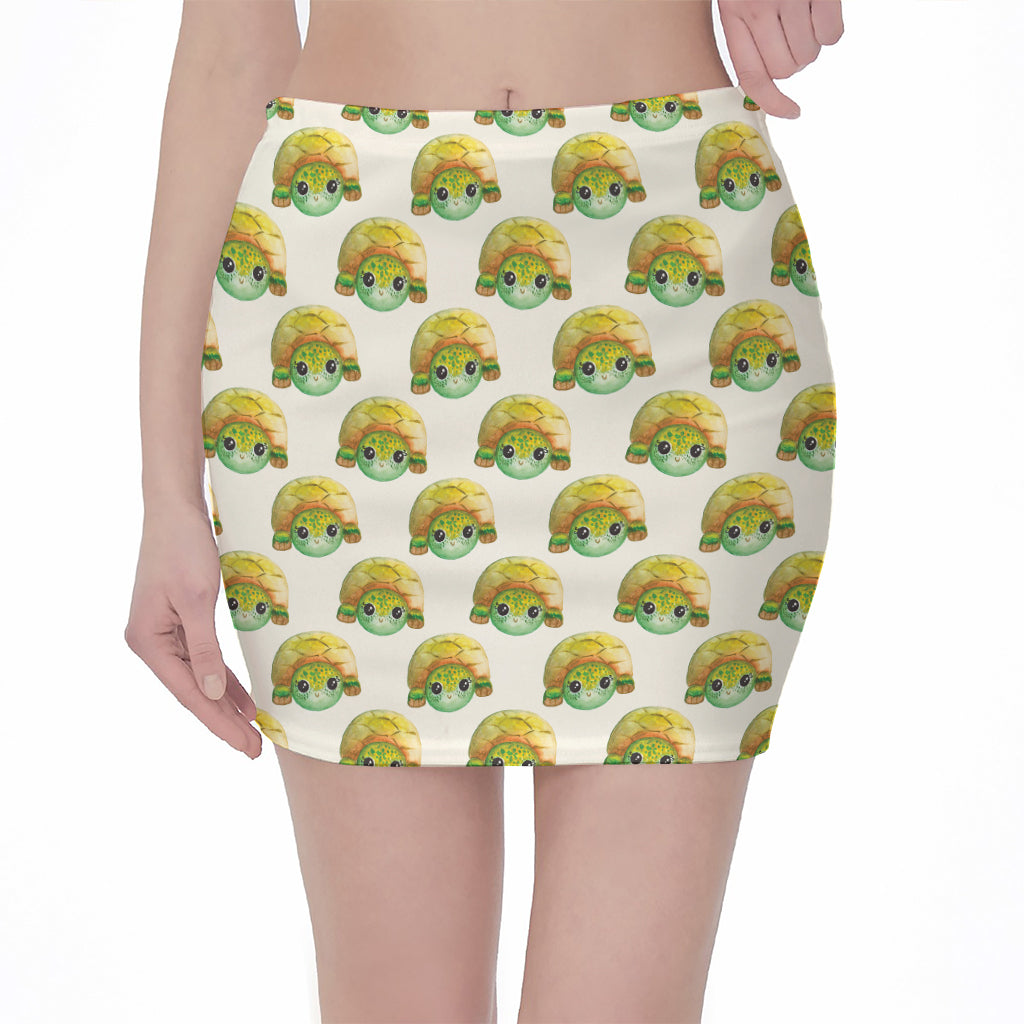 Watercolor Turtle Pattern Print Pencil Mini Skirt