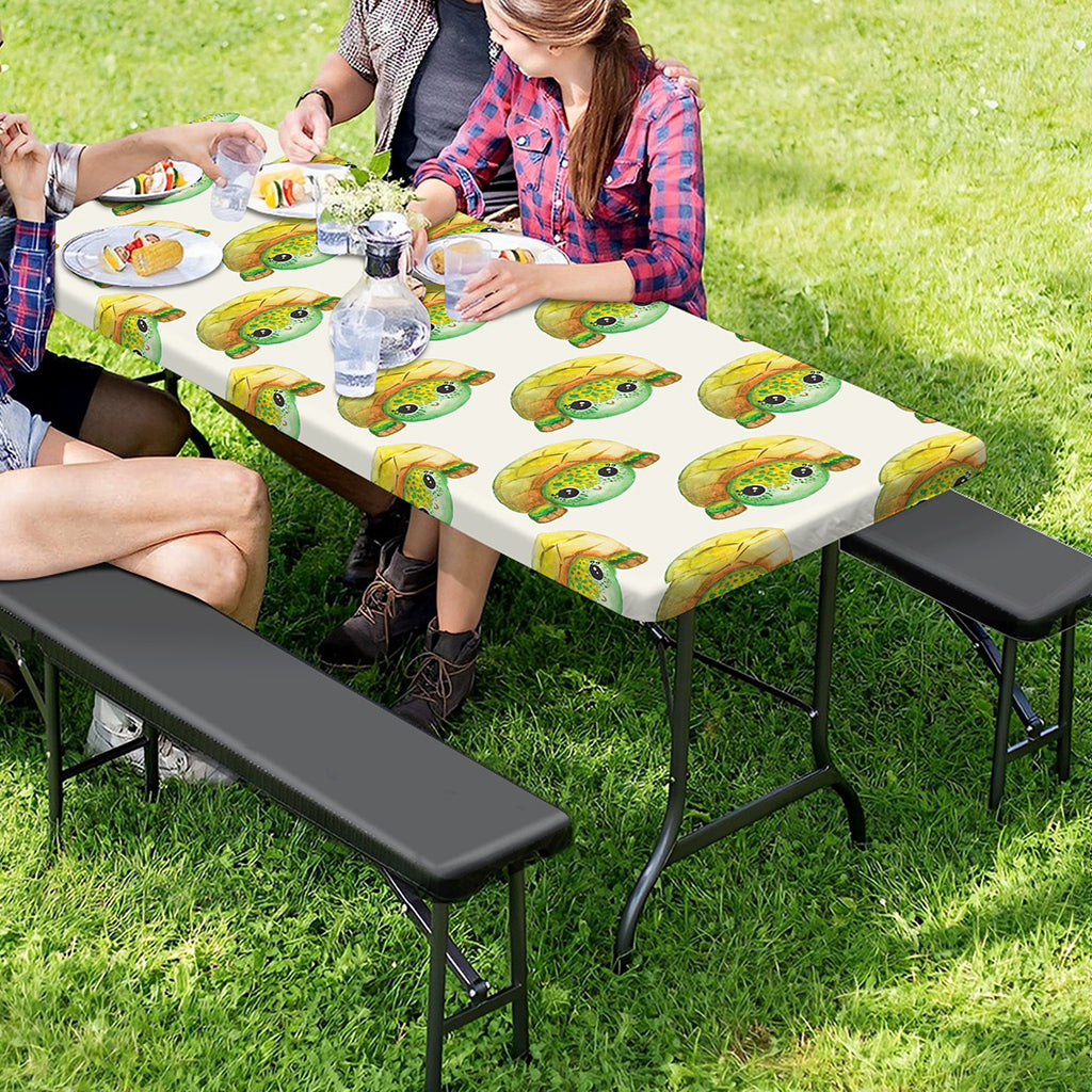 Watercolor Turtle Pattern Print Picnic Table Cover