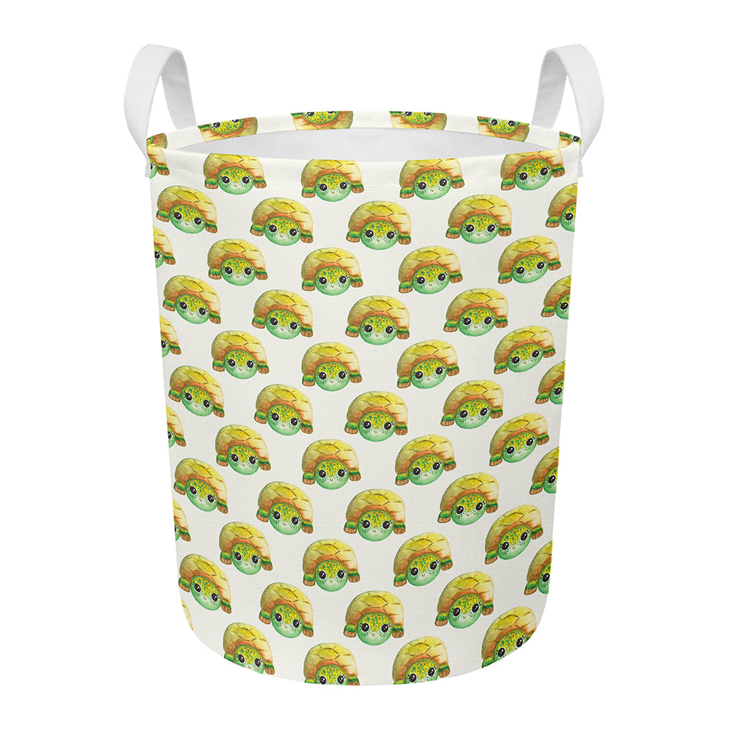Watercolor Turtle Pattern Print Round Laundry Basket
