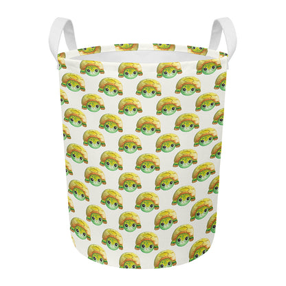 Watercolor Turtle Pattern Print Round Laundry Basket