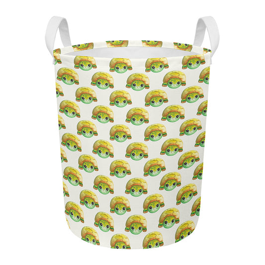Watercolor Turtle Pattern Print Round Laundry Basket
