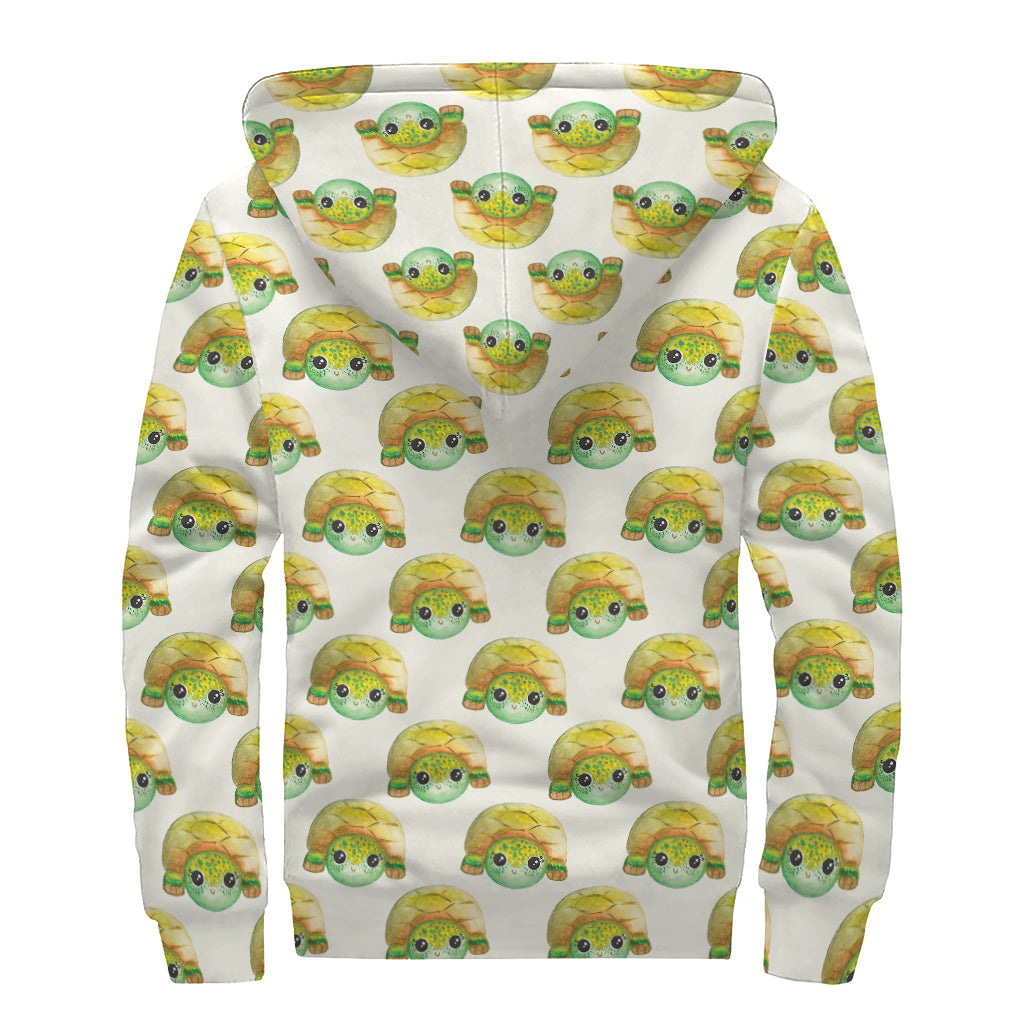 Watercolor Turtle Pattern Print Sherpa Lined Zip Up Hoodie