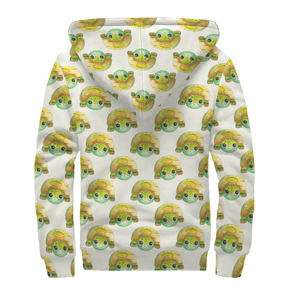 Watercolor Turtle Pattern Print Sherpa Lined Zip Up Hoodie