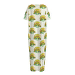 Watercolor Turtle Pattern Print Short Sleeve Long Nightdress