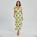 Watercolor Turtle Pattern Print Short Sleeve Maxi Dress