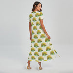 Watercolor Turtle Pattern Print Short Sleeve Maxi Dress