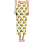 Watercolor Turtle Pattern Print Side Slit Maxi Skirt