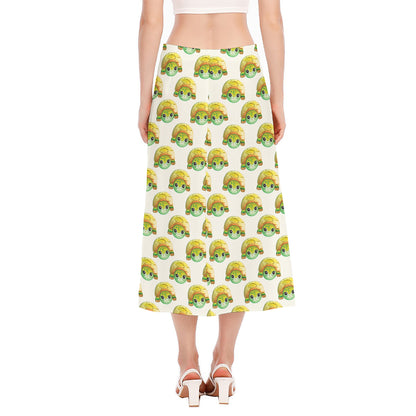 Watercolor Turtle Pattern Print Side Slit Midi Skirt
