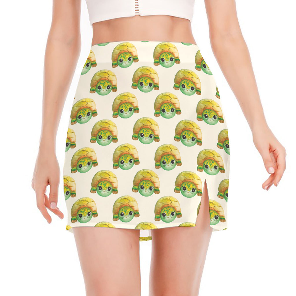 Watercolor Turtle Pattern Print Side Slit Mini Skirt