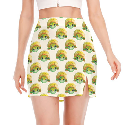 Watercolor Turtle Pattern Print Side Slit Mini Skirt