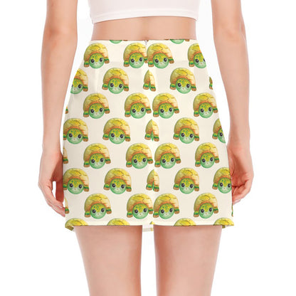 Watercolor Turtle Pattern Print Side Slit Mini Skirt