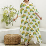 Watercolor Turtle Pattern Print Silk V-Neck Kaftan Dress