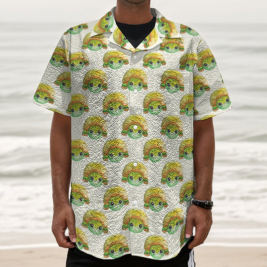 Watercolor Turtle Pattern Print Textured Short Sleeve Shirt