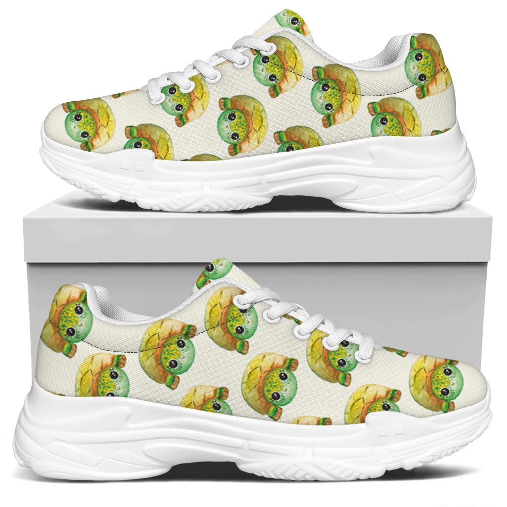Watercolor Turtle Pattern Print White Chunky Shoes