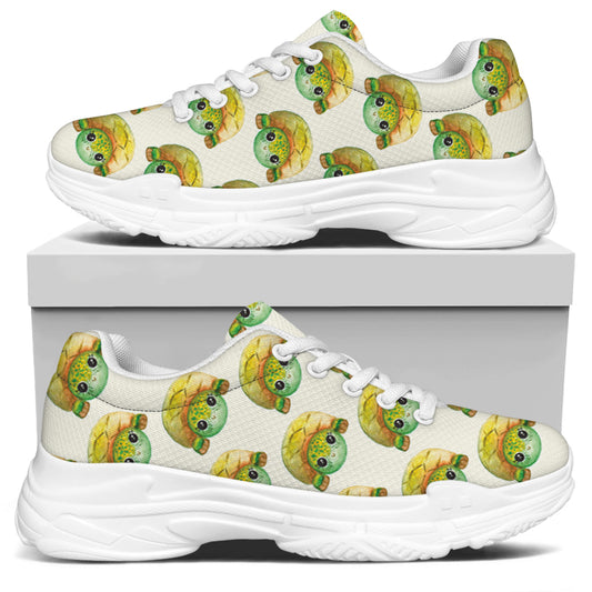 Watercolor Turtle Pattern Print White Chunky Shoes