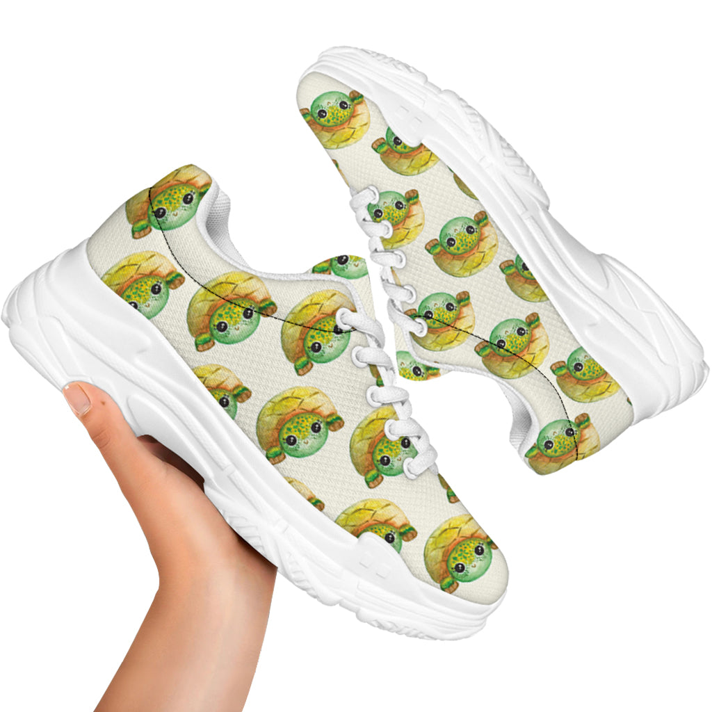 Watercolor Turtle Pattern Print White Chunky Shoes