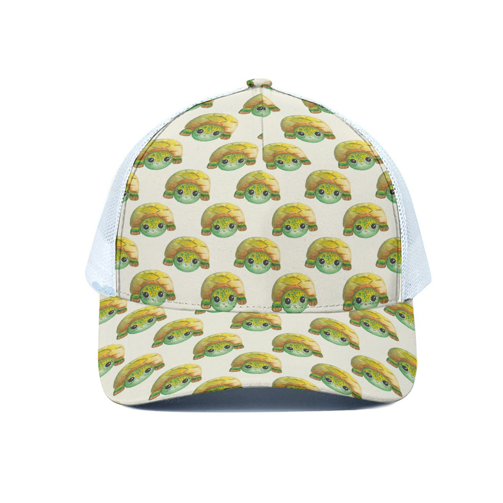 Watercolor Turtle Pattern Print White Mesh Trucker Cap