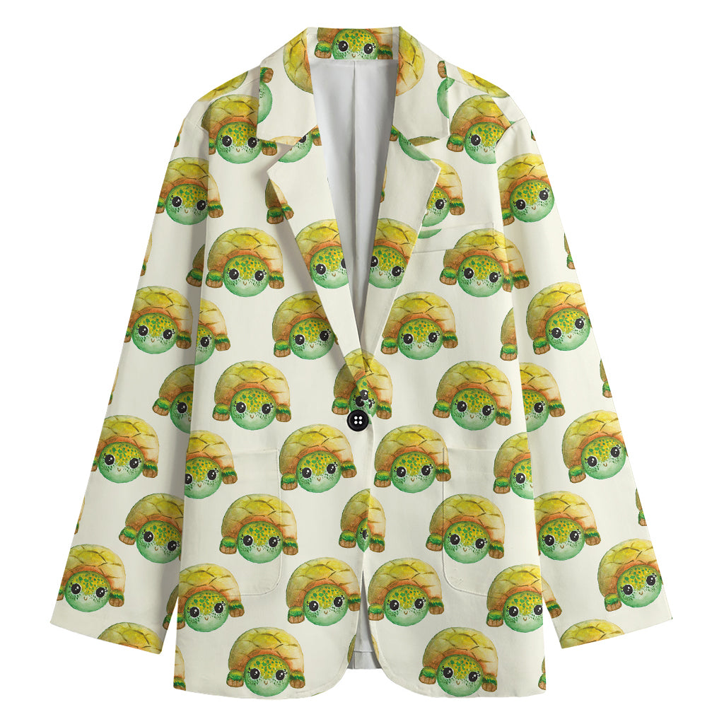 Watercolor Turtle Pattern Print Women's Blazer
