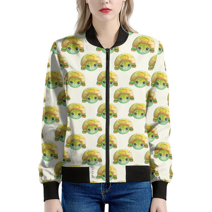 Watercolor Turtle Pattern Print Women's Bomber Jacket