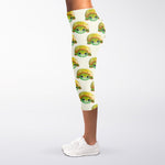 Watercolor Turtle Pattern Print Women's Capri Leggings