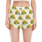 Watercolor Turtle Pattern Print Women's Split Running Shorts