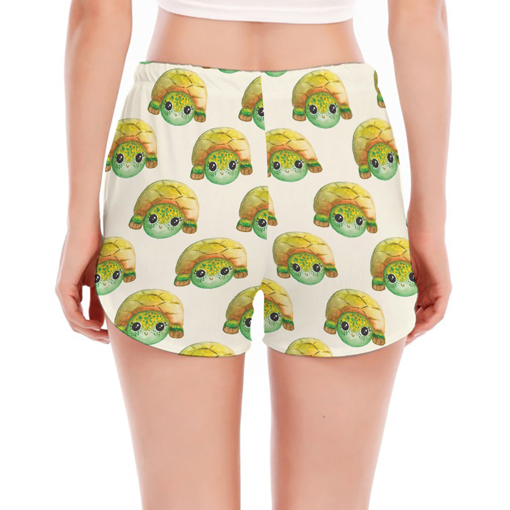 Watercolor Turtle Pattern Print Women's Split Running Shorts