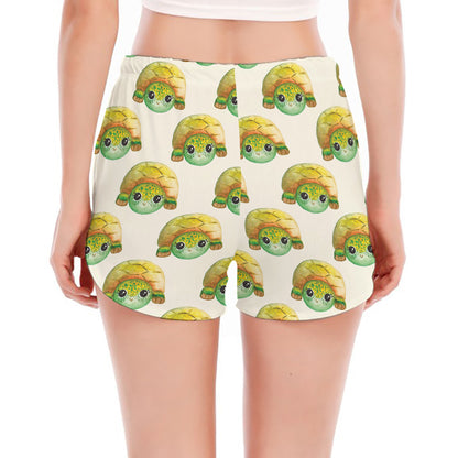 Watercolor Turtle Pattern Print Women's Split Running Shorts