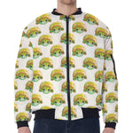Watercolor Turtle Pattern Print Zip Sleeve Bomber Jacket