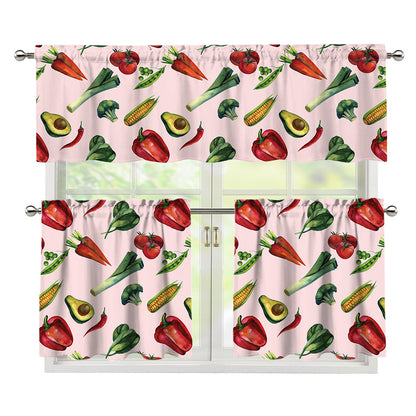 Watercolor Vegan Pattern Print 3 Piece Kitchen Curtains