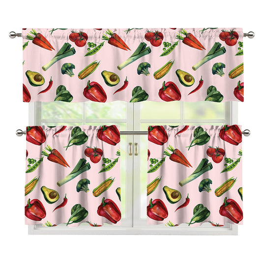 Watercolor Vegan Pattern Print 3 Piece Kitchen Curtains