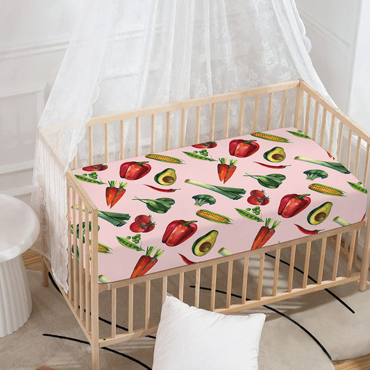 Watercolor Vegan Pattern Print Baby Crib Sheet