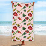 Watercolor Vegan Pattern Print Beach Towel