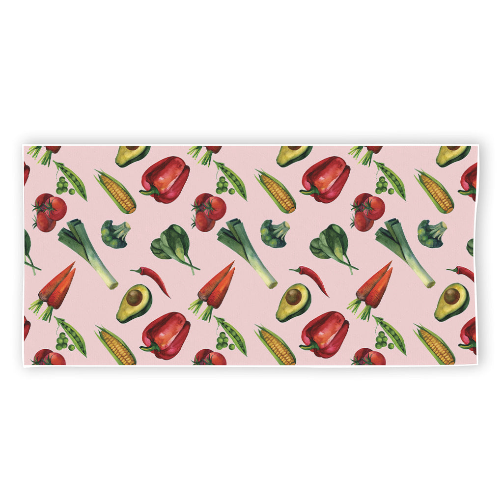 Watercolor Vegan Pattern Print Beach Towel