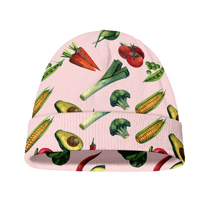 Watercolor Vegan Pattern Print Beanie