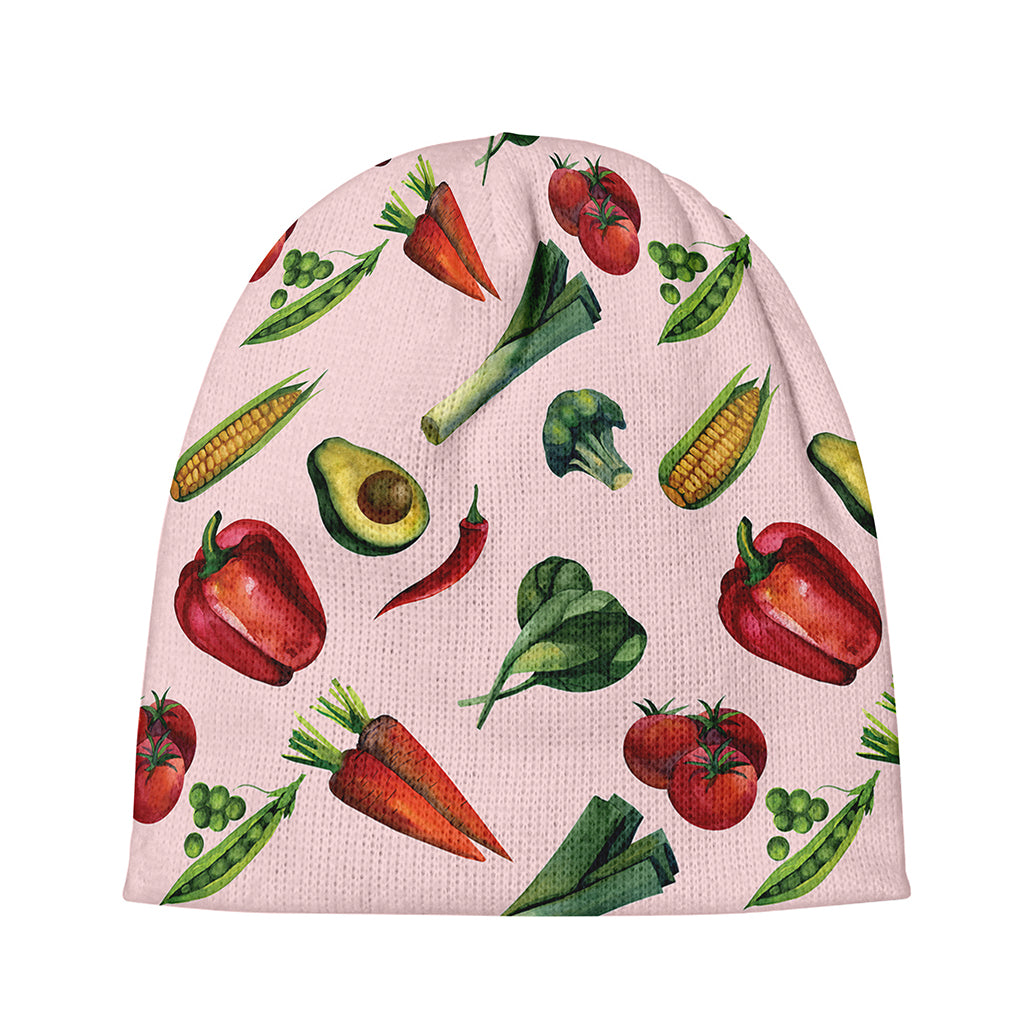 Watercolor Vegan Pattern Print Beanie