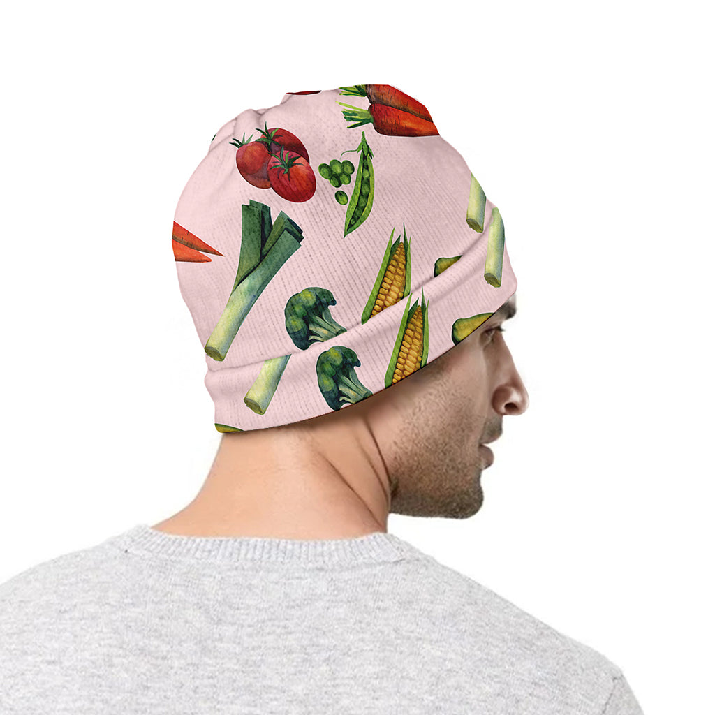 Watercolor Vegan Pattern Print Beanie
